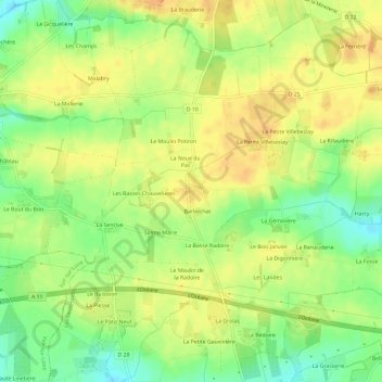 Carte topographique La Chauvelière, altitude, relief
