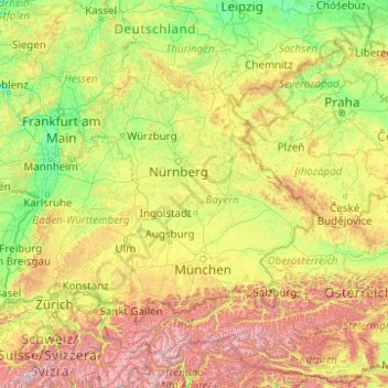 Carte topographique Bayern, altitude, relief
