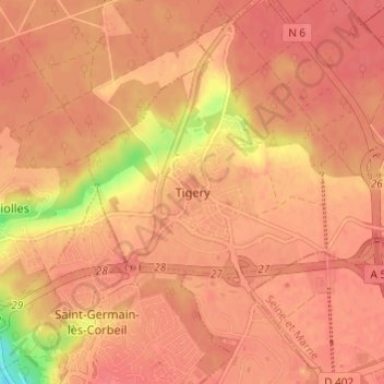 Carte topographique Tigery, altitude, relief