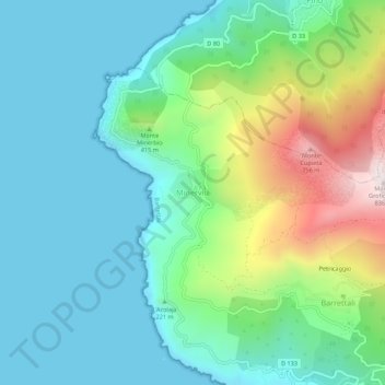 Carte topographique Minervio, altitude, relief