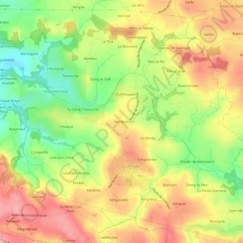 Carte topographique Kerdrein, altitude, relief