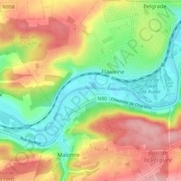 Carte topographique Bauce, altitude, relief