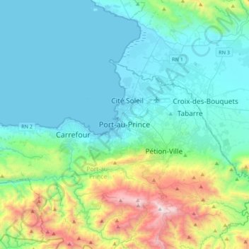 Carte topographique Port-au-Prince, altitude, relief