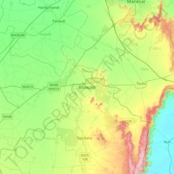 Carte topographique Bhiwadi, altitude, relief