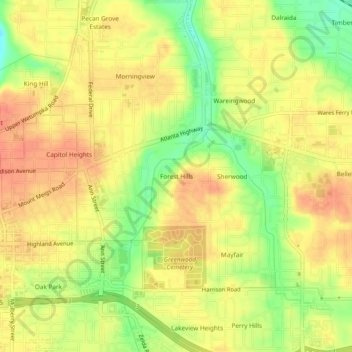Carte topographique Forest Hills, altitude, relief