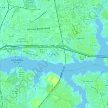 Carte topographique Grandy Park, altitude, relief