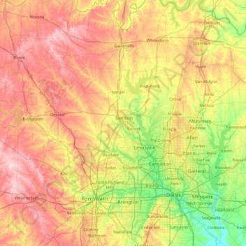 Carte topographique Denton, altitude, relief
