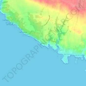 Carte topographique Binidalí, altitude, relief