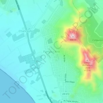 Carte topographique Pampa Libre, altitude, relief
