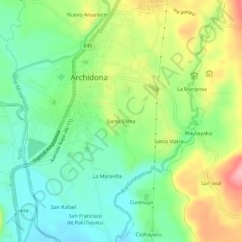 Carte topographique Santa Elena, altitude, relief