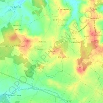 Carte topographique Pellouaille, altitude, relief