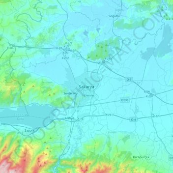 Carte topographique Sakarya, altitude, relief