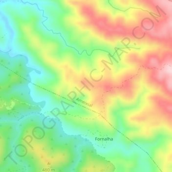 Carte topographique Serra do Caldeirão, altitude, relief