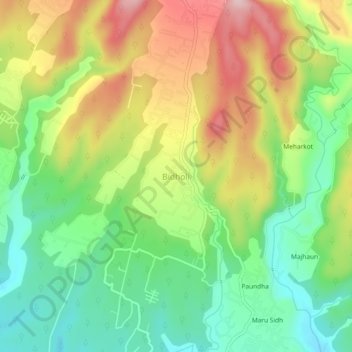 Carte topographique Bidholi, altitude, relief