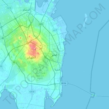 Carte topographique Khobar, altitude, relief