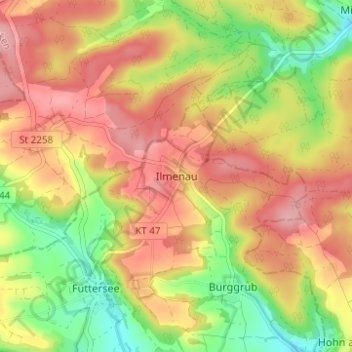 Carte topographique Ilmenau, altitude, relief