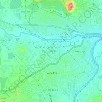 Carte topographique Hydershakote, altitude, relief