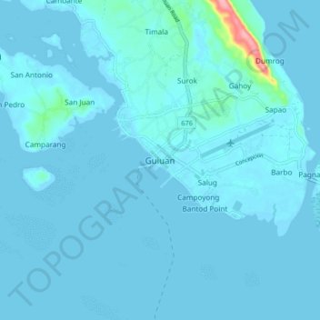 Carte topographique Guiuan, altitude, relief