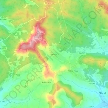 Carte topographique Óbidos, altitude, relief
