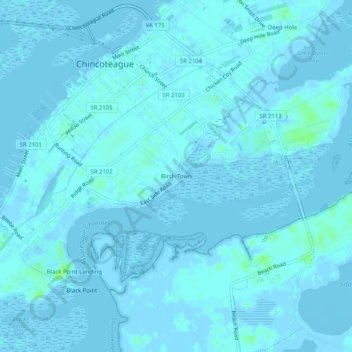 Carte topographique Birch Town, altitude, relief