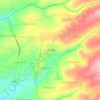 Carte topographique Sinendet, altitude, relief