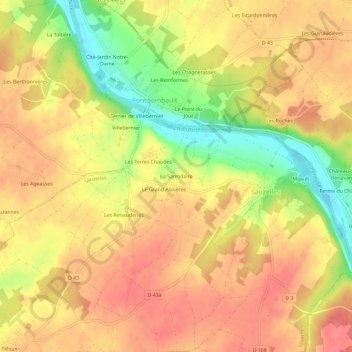 Carte topographique La Sarrodaire, altitude, relief