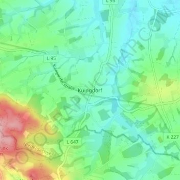 Carte topographique Küingdorf, altitude, relief