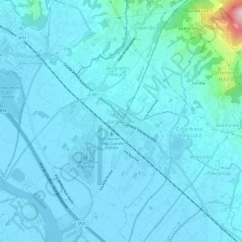 Carte topographique San Lazzaro, altitude, relief