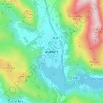 Carte topographique Grasmere, altitude, relief