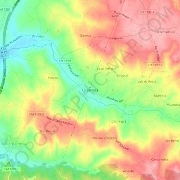 Carte topographique Carpalhosa, altitude, relief