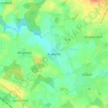 Carte topographique Austerlitz, altitude, relief