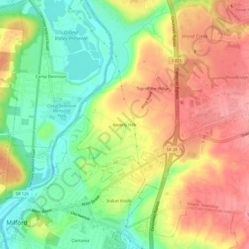 Carte topographique Beverly Hills, altitude, relief