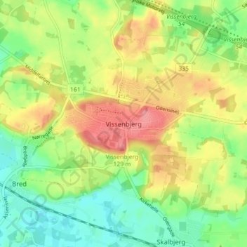 Carte topographique Vissenbjerg, altitude, relief