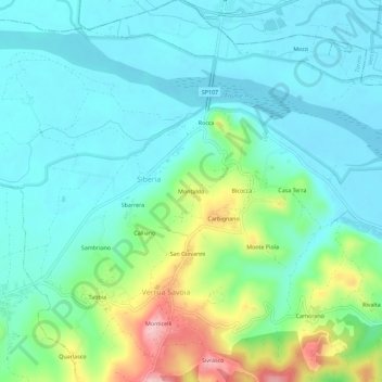 Carte topographique Montaldo, altitude, relief
