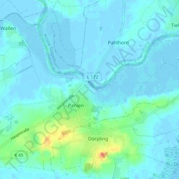 Carte topographique Pahlhude, altitude, relief