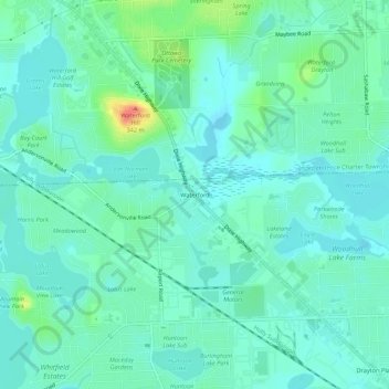 Carte topographique Waterford, altitude, relief