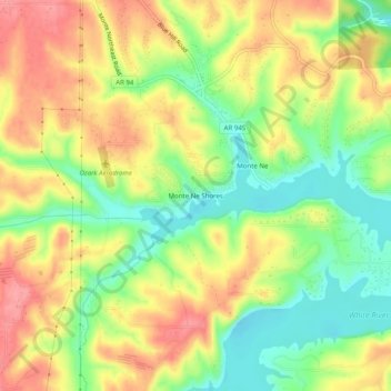 Carte topographique Monte Ne Shores, altitude, relief