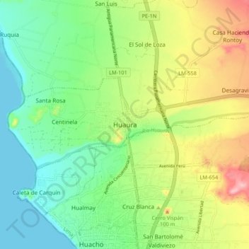 Carte topographique Huaura, altitude, relief