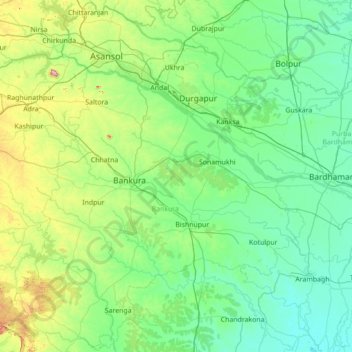 Carte topographique Bānkurā, altitude, relief