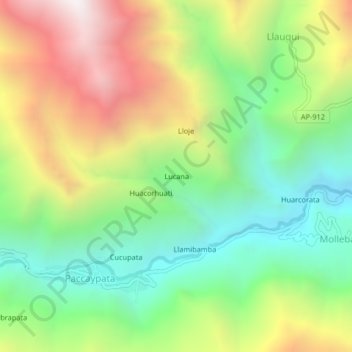 Carte topographique Lucana, altitude, relief