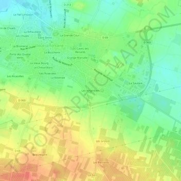 Carte topographique Les Amandiers, altitude, relief