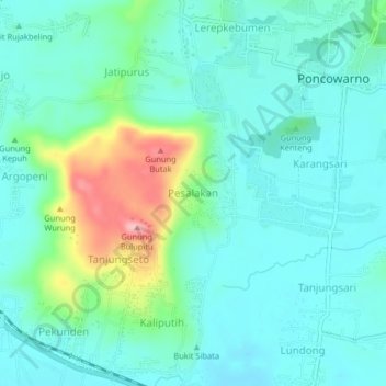 Carte topographique Pesalakan, altitude, relief
