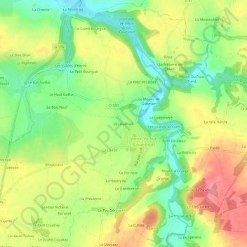 Carte topographique Les Audriais, altitude, relief