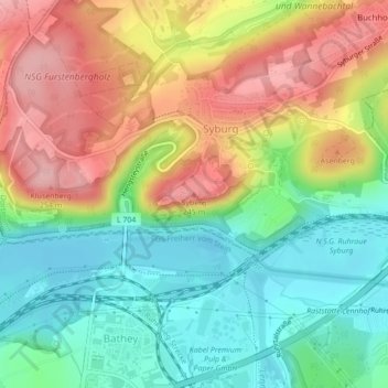 Carte topographique Syberg, altitude, relief