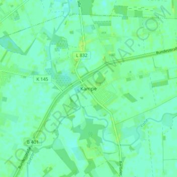 Carte topographique Kampe, altitude, relief