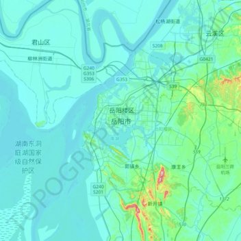 Carte topographique 岳阳市, altitude, relief