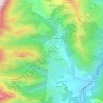Carte topographique Elizagarai, altitude, relief