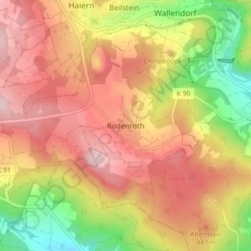 Carte topographique Rodenroth, altitude, relief