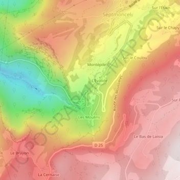 Carte topographique Cascade du Chapeau de Gendarme, altitude, relief