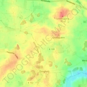 Carte topographique Quern-Bargfeld, altitude, relief